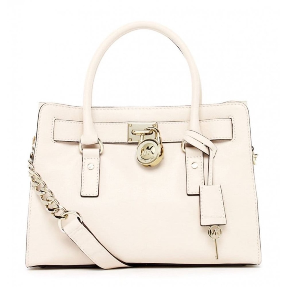 Michael Kors White/Bone Leather Large Hamilton North South Tote.